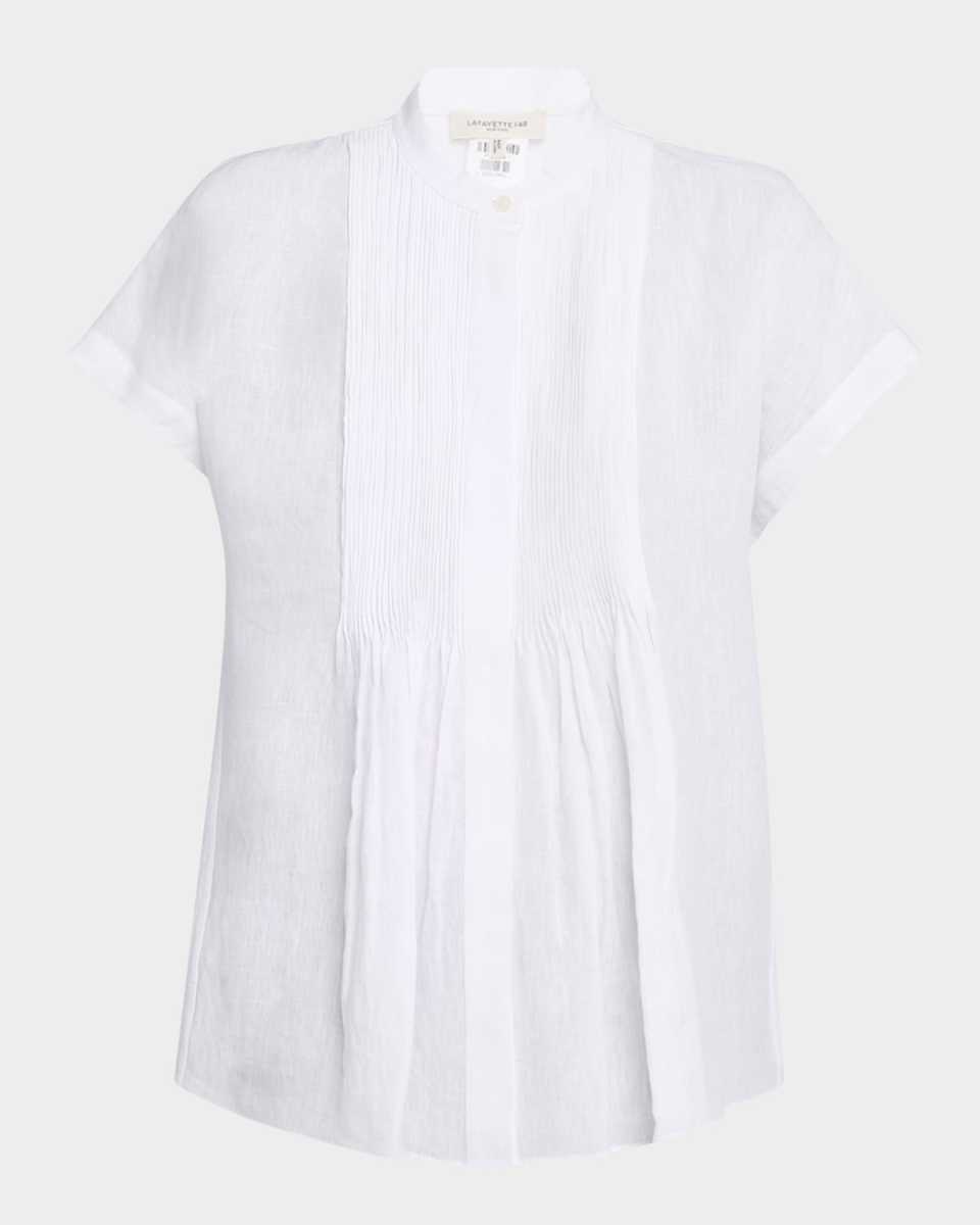 Ruched Pintuck Linen Blous